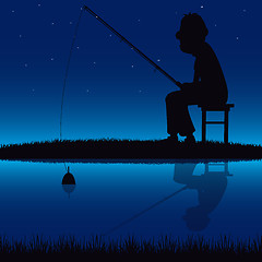Image showing Silhouette of the fisherman beside yard