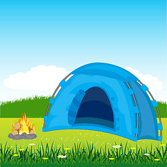 Image showing Blue tent on glade