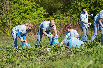 Image showing volunteers with garbage bags cleaning park area