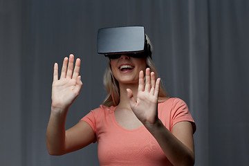 Image showing woman in virtual reality headset or 3d glasses