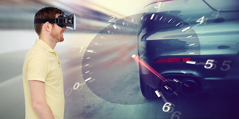 Image showing man in virtual reality headset and car racing game