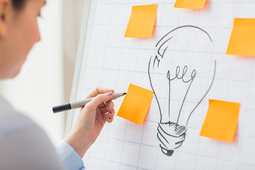 Image showing close up of woman with light bulb and stickers