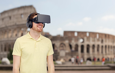 Image showing happy man in virtual reality headset or 3d glasses