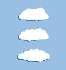 Image showing Set of blue sky, clouds. Cloud icon, cloud shape. Set of different clouds. Collection of cloud icon, shape, label, symbol. Graphic element vector. Vector design element for logo, web and print