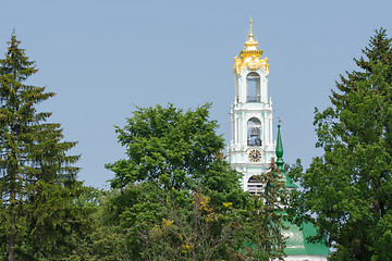 Image showing Sergiev Posad - August 10, 2015: View of the bell tower of Holy Trinity St. Sergius Lavra in Sergiev Posad