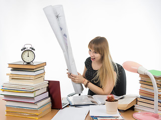 Image showing Student University of fatigue beats drawing on notebook