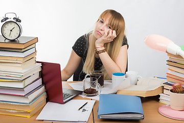 Image showing Student doing at night drinking a lot of coffee cups all wanted to sleep well