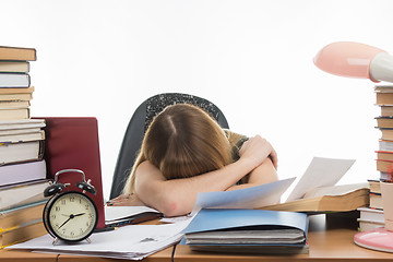 Image showing Student lay your hands on the table resting on the preparation for the exam