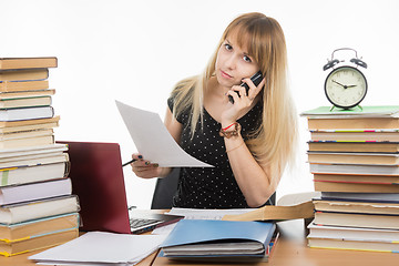 Image showing Young student on the phone discussing the executed course project