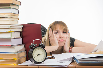 Image showing Student bored and tired of doing the preparation for exams