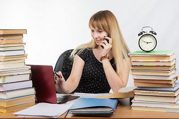 Image showing Applicant is preparing for exams and talking on the phone