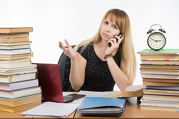 Image showing Perplexed student talking on the phone
