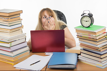 Image showing The student stayed on night at the computer and was horrified to look at the clock