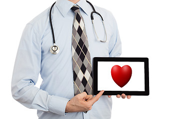 Image showing Doctor holding tablet - Red heart