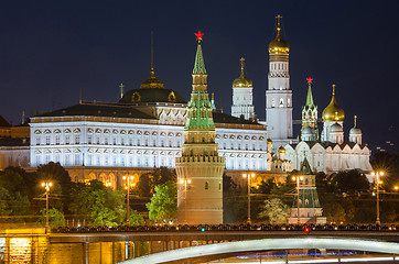 Image showing Moscow, Russia - August 10, 2015: Night view of the Grand Kremlin Palace in Moscow Kremlin