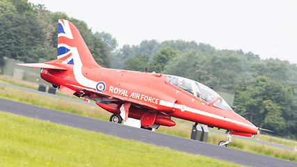 Image showing LEEUWARDEN, THE NETHERLANDS - JUNE 10, 2016: RAF Red Arrows perf