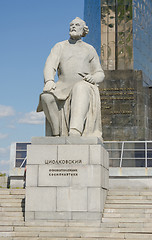 Image showing Moscow, Russia - August 10, 2015: Monument to Konstantin Tsiolkovsky, the founder of astronautics at the monument \