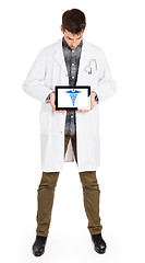 Image showing Doctor holding tablet - Caduceus symbol