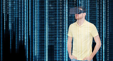 Image showing man in virtual reality headset or 3d glasses