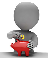 Image showing Save Character Indicates Piggy Bank And Saver 3d Rendering