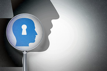 Image showing Finance concept:  Head With Keyhole with optical glass on digital background