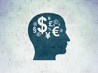 Image showing Advertising concept: Head With Finance Symbol on Digital Data Paper background