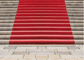 Image showing Red carpet on stairway