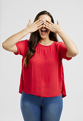 Image showing Lovely woman covering her eyes