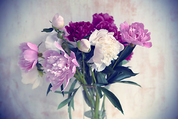 Image showing Bouquet of beautiful peonies