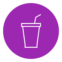 Image showing Disposable cup with drinking straw line icon.