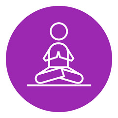 Image showing Man meditating in lotus pose line icon.