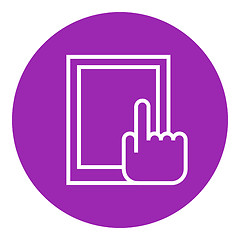 Image showing Finger pointing at tablet line icon.