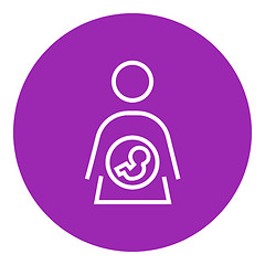 Image showing Baby fetus in mother womb line icon.