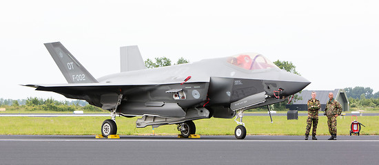 Image showing LEEUWARDEN, THE NETHERLANDS - JUNE 10, 2016: Dutch F-35 on the r