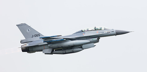 Image showing LEEUWARDEN, THE NETHERLANDS - JUN 11, 2016: Dutch F-16 fighter j