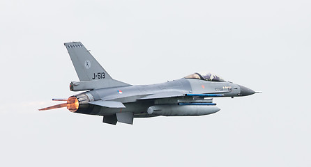 Image showing LEEUWARDEN, THE NETHERLANDS - JUN 11, 2016: Dutch F-16 fighter j