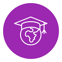 Image showing Globe in graduation cap line icon.