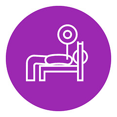 Image showing Man lying on bench and lifting barbell line icon.