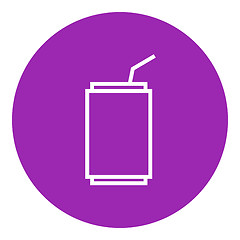 Image showing Soda can with drinking straw line icon.