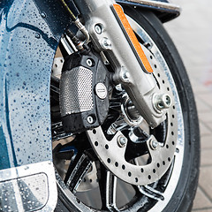 Image showing New shiny brake discs on motorcycle