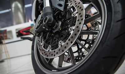 Image showing New shiny brake discs on motorcycle