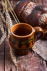 Image showing Rustic pastries and tea