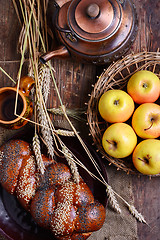 Image showing Rustic pastries and tea