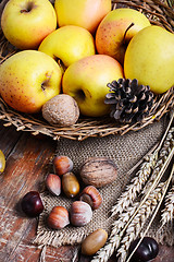 Image showing Autumn still life with apples and nuts