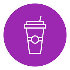 Image showing Disposable cup with drinking straw line icon.