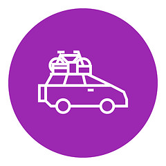 Image showing Car with bicycle mounted to the roof line icon.