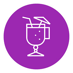 Image showing Glass with drinking straw and umbrella line icon.