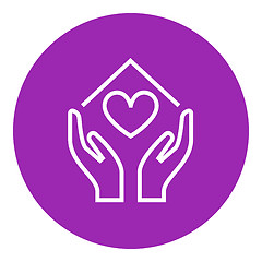 Image showing Hands holding house symbol with heart shape line icon.