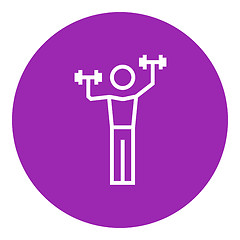 Image showing Man exercising with dumbbells line icon.