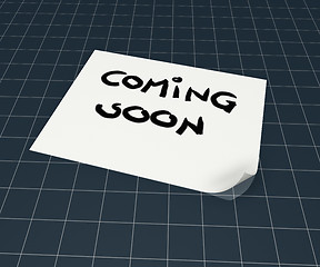 Image showing coming soon tag on paper sheet - 3d rendering